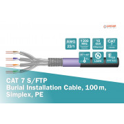 Câble CAT 7 S-FTP outdoor , 1200 MHz PE, Eca (LSZH), AWG 23/1- 100m