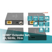 Kit extension HDMI 2.0, 70 m 4K / 60 Hz, 18 Gbit/s, HDCP 2.2, HDR, PoC