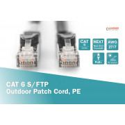 Cordon CAT 6 S-FTP Cuivre Extérieur PE AWG 27/7, Noir 1 m