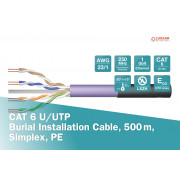 CAT 6 U-UTP ext , 250 MHz inner Eca (LSZH-1), AWG 23/1 touret - 500m