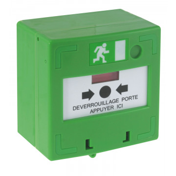 Bouton vert, déverrouillage des issues contrôlées par lecteur