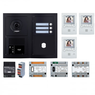 Pack GT vidéo 3 BP programmé avec platine façade noire satin