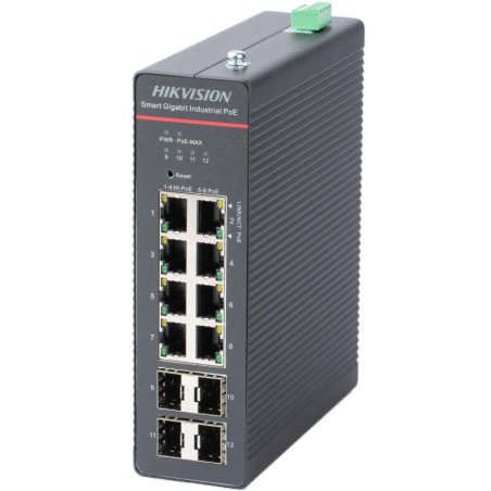 Switch industriel manageable 8 ports PoE dont 4 HiPoE, 4 ports SFP